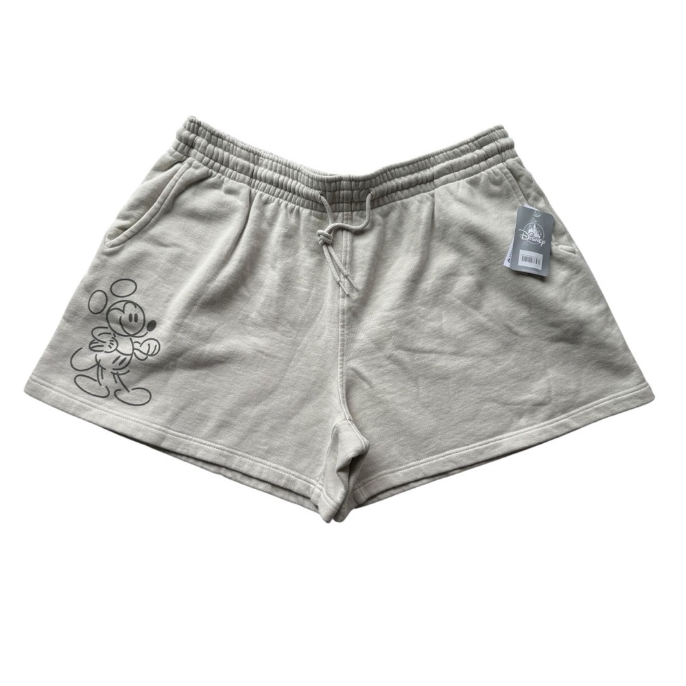 Disney Mickey Mouse Fleece Cotton Jogger Shorts Beige Size XL NWT Graphic logo